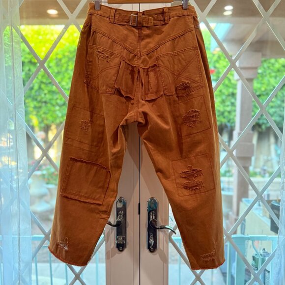 🆕POL Loose Fit Boyfriend Cropped Pant Distress Detail Color Rust    Size L - Picture 4 of 10